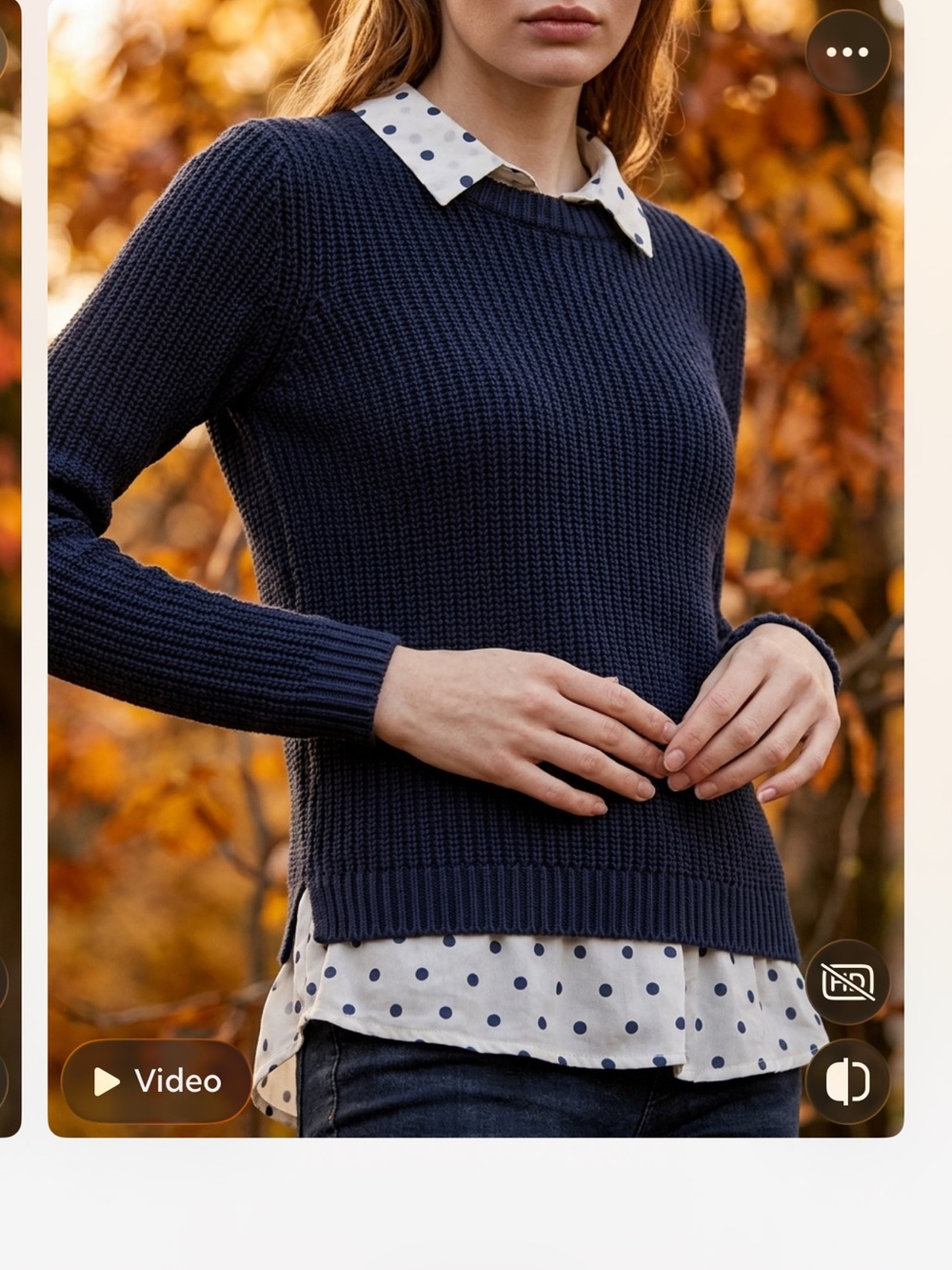 next Navy Crew Neck Sweater with Polka Dot Collar